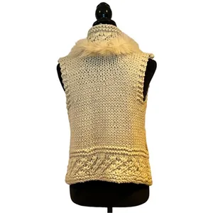 Papaya Chunky Knit Sweater Vest Cream Faux Fur Trim Rabbit Hair Medium thumbnail 4