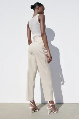 ZARA ecru high waisted belted fabric pants blogger favorite thumbnail 6