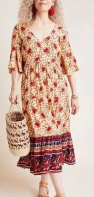Faithfull‎ The Brand x Anthropologie Floral Polka Dot Melia Midi Dress Small thumbnail 1