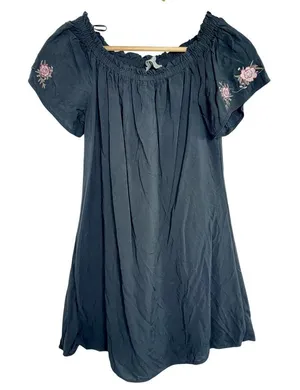 Abercrombie & Fitch Black Pink Green Floral Embroidered Mini Dress Womens Size M thumbnail 1