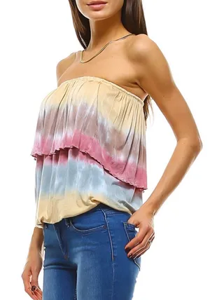 Urban X Tie Dye Ombré Strapless Blouson Tube Top Medium Boho Festival Y2K Summer thumbnail 1