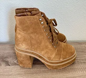 Steve Madden Ember Tan Suede Chunky Heeled Boots~8 thumbnail 1