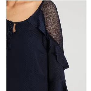 Evans Navy Blue Polka Dot Ruffle Lace Shoulder‎ Shift Dress Size 16 Bell Sleeve thumbnail 2
