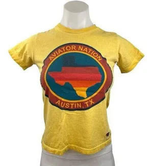Aviator Nation Yellow Austin TX Crewneck Short Sleeve Graohic T-Shirt Top Sz XS thumbnail 1
