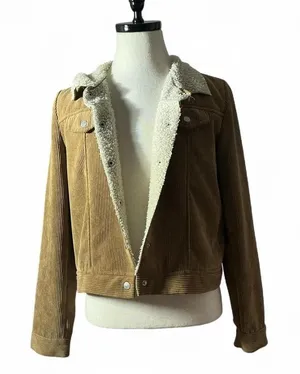 FAVLUX FASHION Women's Corduroy Sherpa Lined Trucker Jacket Tan‎ Penny Lane thumbnail 1