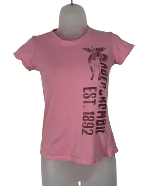Vintage Y2K Abercrombie Pink Moose Logo Print Fitted Baby Tee Small S Preppy thumbnail 1