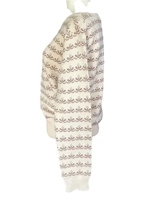 See and be Seen Fair Isle Floral Scallop Ribbed Trim Grandmacore Sweater Small thumbnail 4