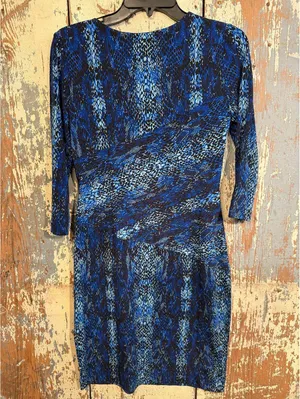 Calvin Klein Women's Blue Black Animal Print Faux Wrap Stretch Dress 6P thumbnail 5