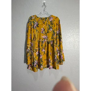 Free People Bella Golden Yellow Floral Print Spring Tunic Blouse sz M Boho thumbnail 7
