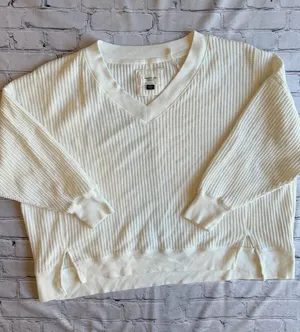 American Eagle Top Womens Large Thermal Oversized White V-neck Waffle Knit Shirt thumbnail 1