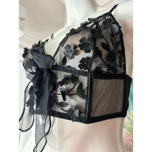 Victoria’s Secret Black Floral Sheer Mesh Dream Angels Triangle Bralette XL thumbnail 6