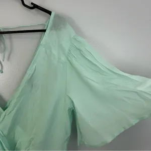 NWT Asos Mint Green Short Angel Sleeve Peplum Tea Blouse Tie Boho Waist Size 6 thumbnail 5