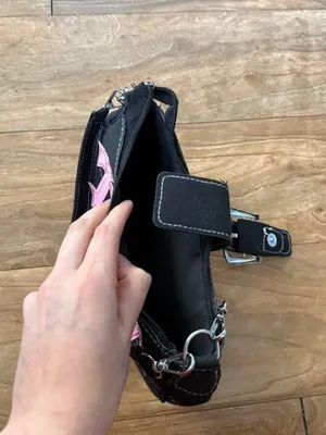 Black Canvas Shoulder Bag with Pink Cross thumbnail 2