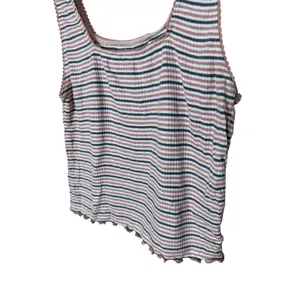 American Eagle Soft &‎ Sexy Striped Ribbed Lettuce Edge Tank Top Pink Navy White thumbnail 2