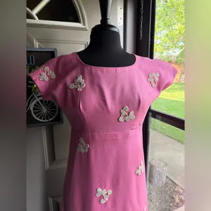 Vintage handmade 50/60s pink beaded cap sleeve formal maxi dress, size small thumbnail 3