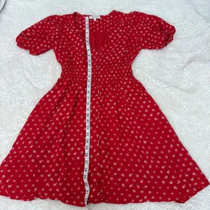 Madewell Womens Red Floral Mini Dress Cottage Prairie Boho XS Preppy Resort thumbnail 3