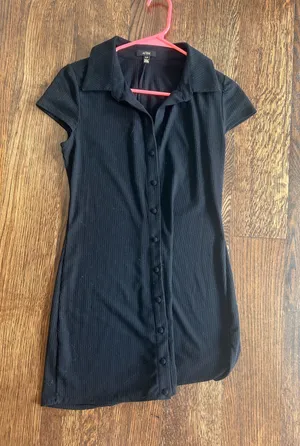 AFRM Mini Dress Button Down Collared Black thumbnail 1