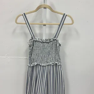 Speechless Blue White Striped Smocked Wide Leg Cropped Jumpsuit Small Resortwear thumbnail 5