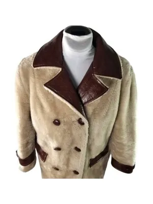Vintage Fingerhut Fashions Fur Leather Coat Double Breasted Buttons Beige Sz 12 thumbnail 7