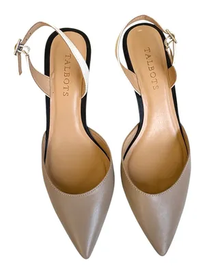 EUC Talbots Leather Slingback Heel Sandals Tan Black Ivory 7.5 Wide thumbnail 2
