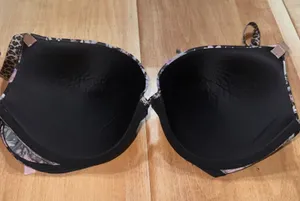 Victorias Secret 36DD Floral Leopard Print Underwire Push Up‎ Bra Black Purple thumbnail 1