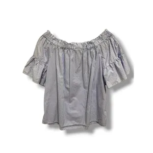 Kate Spade‎ Broome Street Off Shoulder Blue White Striped Bell Sleeve Top M thumbnail 4