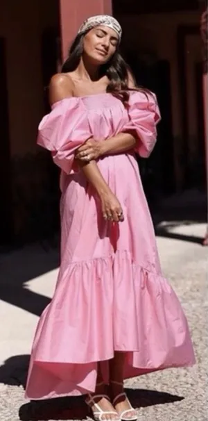 H&M Pink Puff-Sleeve High-Low Maxi Dress large thumbnail 1