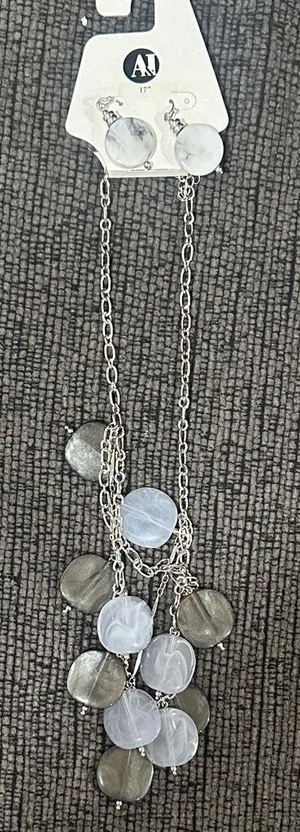 Elegant Silver and Gray Necklace and earring set thumbnail 1