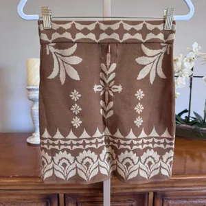 MISA Los Angeles Leni Knit Mini Skirt XS Brown Cream NWT thumbnail 6