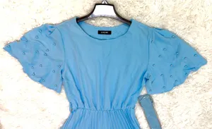 Chic Me Light Blue Pleated Belted Women's Dress S New Without Tag thumbnail 2