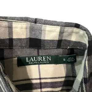 Lauren Ralph‎ Lauren Button-Up Shirt Womens Size Small Plaid Black Cream Long thumbnail 3