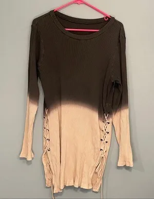 Venus sweater! Tie side blue and cream tunic top! thumbnail 1