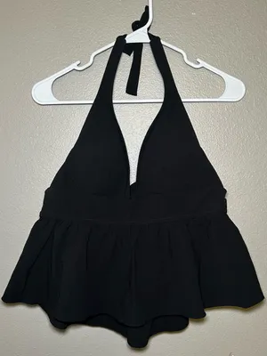 J. Crew Black Halter Peplum Tankini Swim Top Women’s Size Medium thumbnail 2