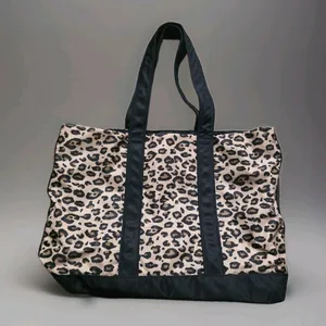 Lauren Ralph Lauren Leopard Print Tote Bag Black Trim & Handles Travel Resort thumbnail 7