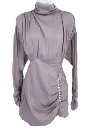 Elliatt Aristrocat Mini Asymmetrical Satin Dress Ash Lavender xs thumbnail 6