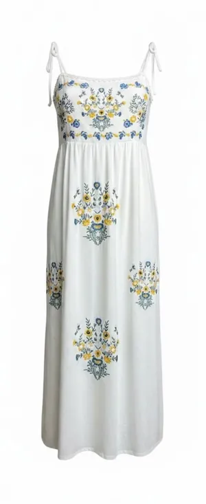 Kirious‎ White Floral Embroidered Tie-Shoulder Maxi Dress Size Medium thumbnail 1