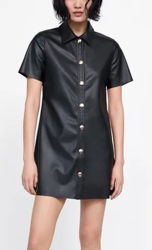 Gold Button Leather Zara Dress thumbnail 1