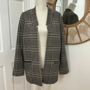 Soft Surroundings St. James Blazer M Gray Plaid Dark Academia Oversized Classic thumbnail 2