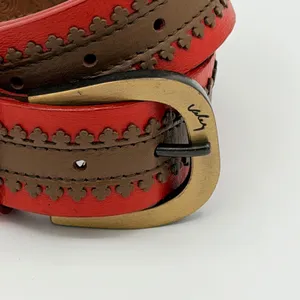 Velez Artisan Leather Belt Size XL Red Brown Western Artisan Boho Folk Columbia thumbnail 11