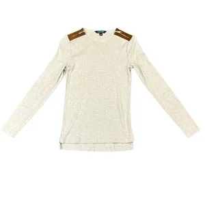 Lauren Ralph Lauren Rib Knit Shoulder Zipper Beige Sweater Small thumbnail 2
