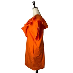 Tela Dress Women XS Orange Cotton Poplin Ruffle V-Neck Cap‎ Sleeve Shift Mini thumbnail 8