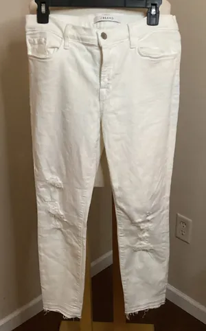 J BRAND White Distressed Cropped Jeans Raw Hem Size 31 thumbnail 1
