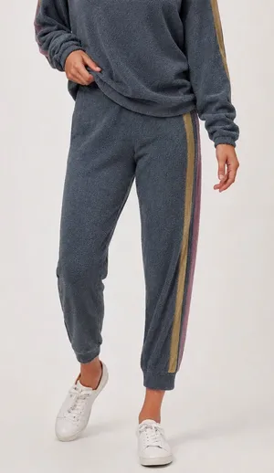 Free People Blue Monday Fleece Joggers in Valley Girl Colorway Side Stripe Small thumbnail 1