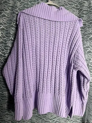 Aerie Lavender Cable Knit Quarter Zip Sweater XL Cozy Oversized Pullover thumbnail 4