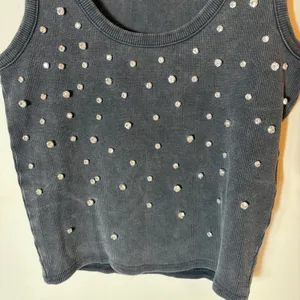 Zara Embellished‎ Tank Top Ribbed Knit Rhinestone Gray Size Medium thumbnail 3