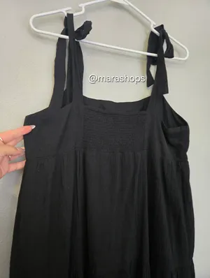 Madewell Tie-Strap Tiered Midi Dress Black thumbnail 4