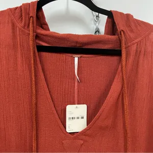 NWT Free People mauve Rust Hooded Poncho with Tassels 100% cotton oversized thumbnail 2