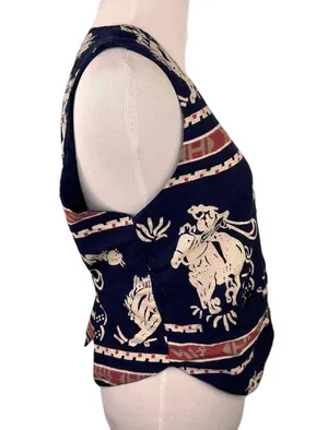 At Last & Co. Western Roping Printed Sleeveless V-Neck Vest Size Small thumbnail 6