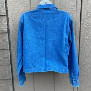 Grandmacore Christmas button down denim shirt women’s size medium santa claus thumbnail 2