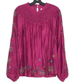 NWT Savanna Jane Top Boho Peasant Embroidered Floral Flowy Western Cottagecore L thumbnail 1